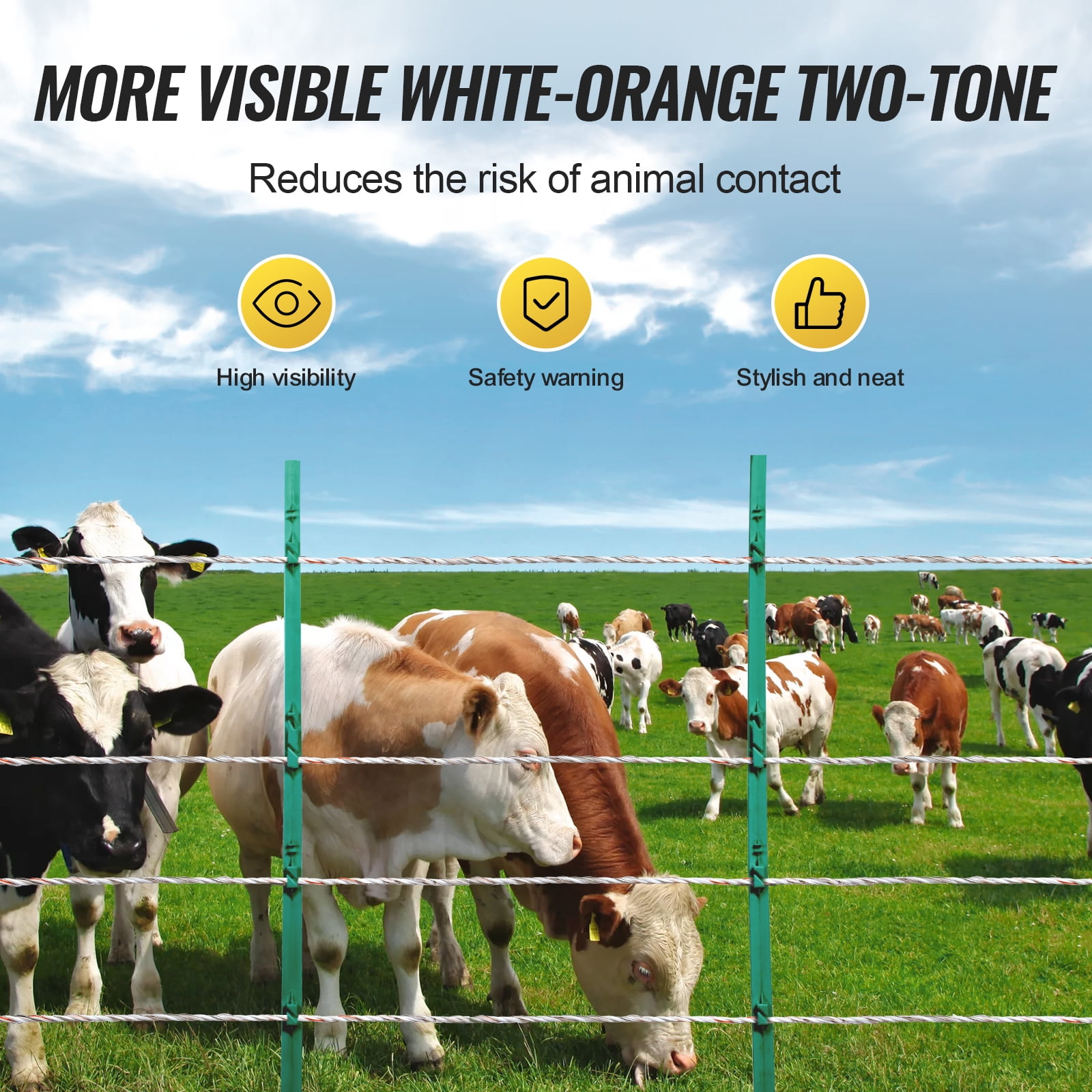KFFKFF Electric Fence Wire, 2625Ft 800M Portable Polywire, 3/32" Diameter with 9 Metal Strands for Conductivity, UV and Rust Resistance, Fencing Rope for Horses, Cattle, and Livestock