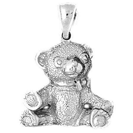 18K White Gold Teddy Bear Pendant - 22 mm