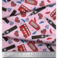 thumbnail image 2 of Soimoi Rayon Fabric Bus,Telephone Booth & London Clock Tower Architectural Printed Craft Fabric by The Yard 56 Inch Wide, 2 of 3