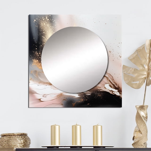 Designart "Textured Black and Gold Marble" Abstract Marble Square Mirror Wall Decor Modern - Large Black Square Bathroom Mirror - Square Printed Wall Mirror Art