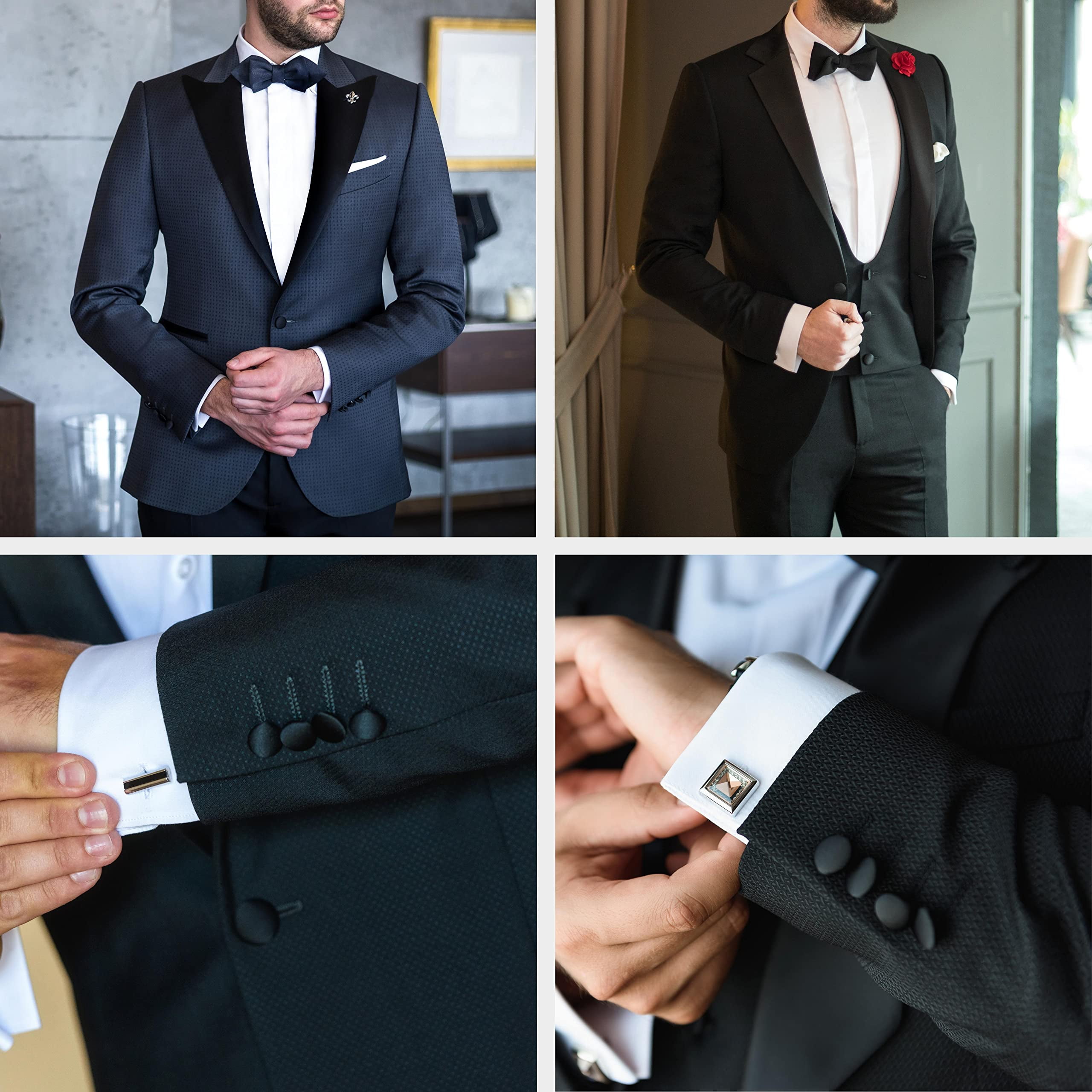 ButtonMode Tuxedo Suit Buttons 15pc Set (Fits Most Formalwear) Includes 4 Jacket Front Buttons (19mm or 3/4 Inch) and 11 Sleeve and Pant Buttons (15mm or 5/8 Inch), Black Satin Smooth, 15-Buttons