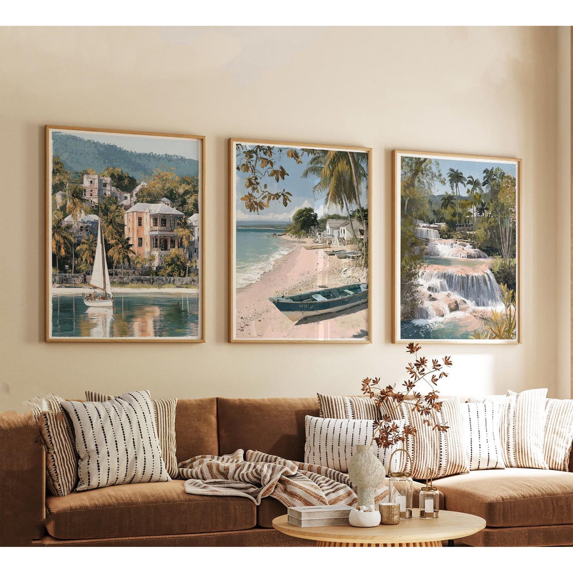Set Of 3 Jamaica Wall Art Prints Caribbean Travel Tropical Landscape Modern Island Vibrant Coastal Style Home And Gallery Wall Decor