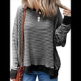 thumbnail image 3 of Sudadera Holgada de Otoño para Mujer, Informal, de Punto A Rayas, Larga, Cuello Redondo, Abertura, Tipo Túnica Negro XL, 3 of 8