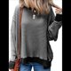 thumbnail image 3 of Sudadera Holgada de Otoño para Mujer, Informal, de Punto A Rayas, Larga, Cuello Redondo, Abertura, Tipo Túnica Negro M, 3 of 8