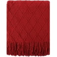 thumbnail image 1 of Knit Diamond Pattern Decorative Throw Blanket for Couch Chair Sofa Home Decor (Red, 60"x80"), 1 of 7