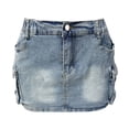 thumbnail image 5 of LYMAYTER Women Vintage Jean Skirt Summer ‌Casual Short Skirt for S-2XL Slim Cargo Denim Skirt with Pockets, 5 of 9