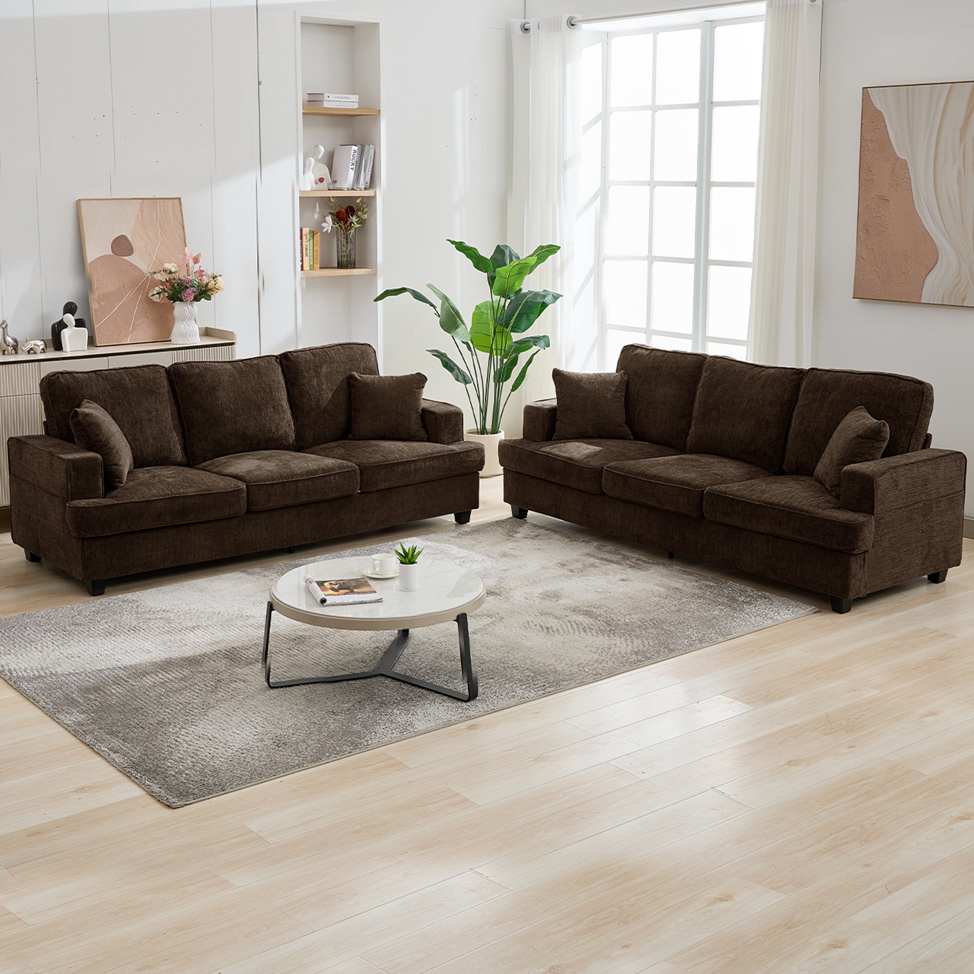Korser 89" Chenille Sofa 3 Seater Couch with Extra Upholstered Deep Seats for Living Room,Removable Cover,Assembly Required,Brown