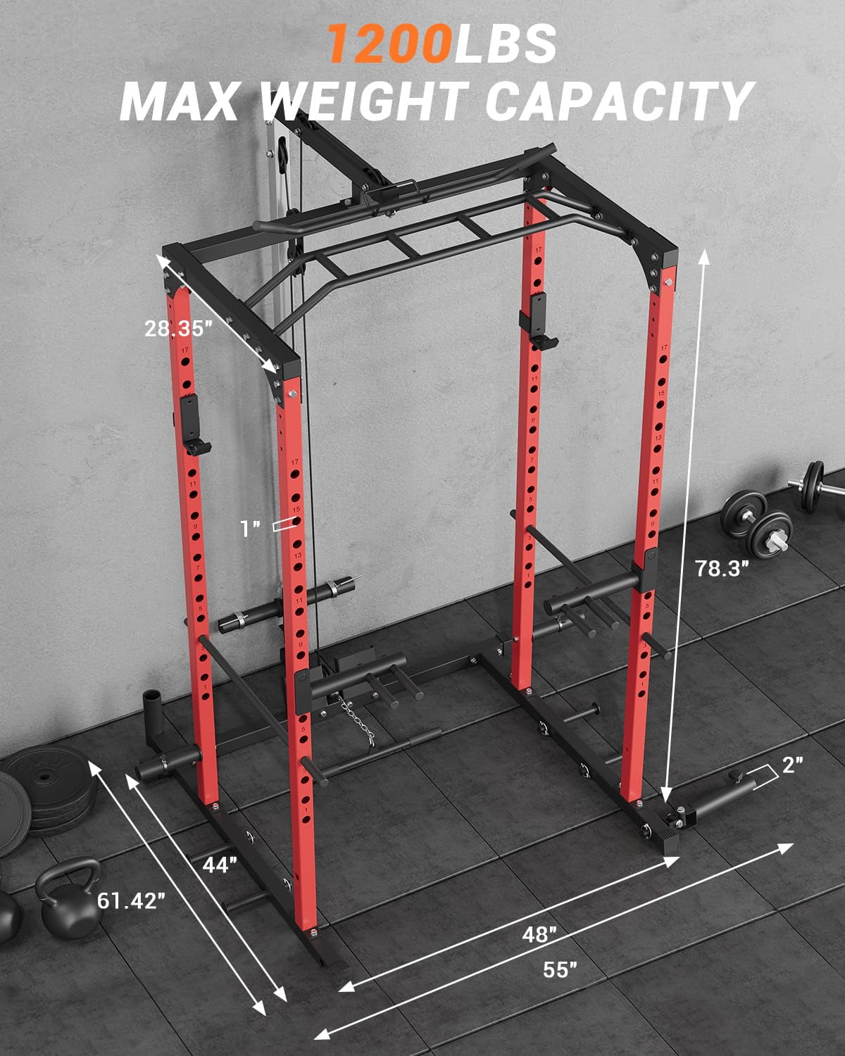 Accreate Power Cage, Multi-Functional Power Racks for Home Gym with LAT Pull Down System and Dip Handles, 1200 Lbs Capacity Squat Rack with More Training Attachments for Strength Workou