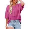thumbnail image 2 of Women's Round Neck Top Short Sleeve Solid Color Summer Blouse Casual Comfortable Basic Tee for Easy Weekend Style, 2 of 5
