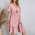 thumbnail image 6 of gakvbuo Summer Dresses For Women 2025 Vacation Short Sleeve Elegant Mini Dress High Waist Pleated Summer Casual Dresses Flowy V Neck Beach Dress Ruffle A Line Sun Dresses Women'S Novelty Dresses, 6 of 9