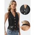 thumbnail image 2 of DARING DIVA Women's Faux Leather Vest Button Down V Neck Halter Vest XS Black, 2 of 6