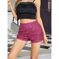 thumbnail image 4 of Womens Summer Sequins Shorts Mid Waist Elastic Band Sparkly Straight Leg Shorts Glitter Hot Pants for Party, 4 of 8