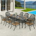 thumbnail image 7 of VIVIJASON 9-Piece Outdoor Dining Set, All Weather Cast Aluminum Retro Patio Furniture Table and Chairs Set for 8, Include 94.5" Rectangular Dining Table and 8 Chairs with Umbrella Hole, Khaki Cushion, 7 of 7
