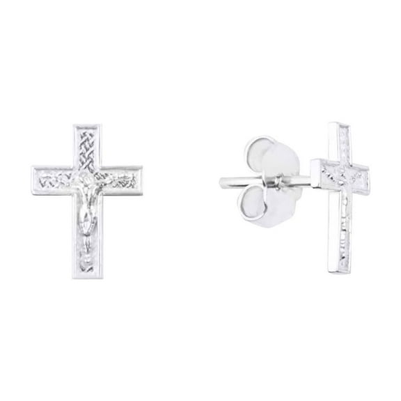 .925 Sterling Silver Religious Jesus Christ Cross Crucifix Stud Earrings