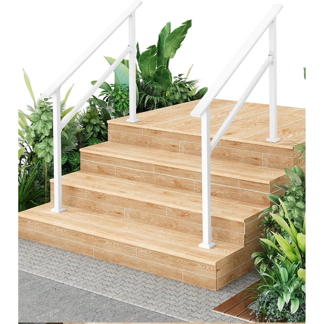 2-Pack Adjustable White Metal Hand Rails for Outdoor Steps 4-Step Stair Railing Kit Weatherproof and Comfortable Grip for Concrete and Wooden Steps