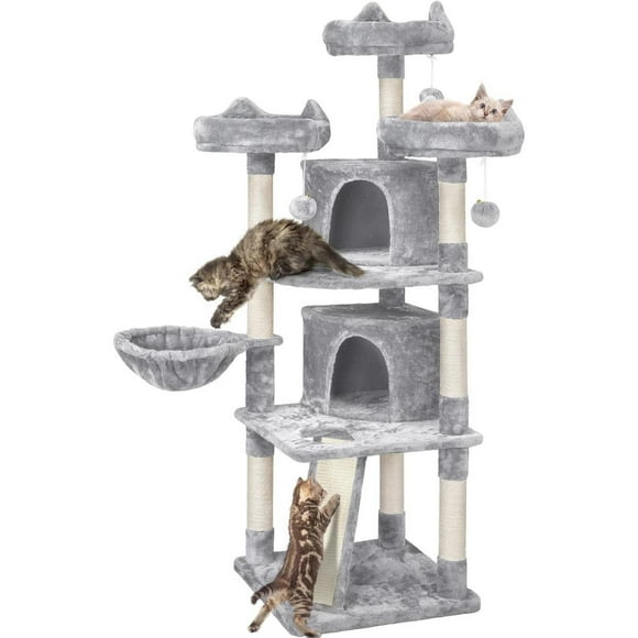 68.5in Multi-Level Cat Tree Large Cat Tower with Sisal-Covered Scratching Board & Scratching Posts, Cozy Perches, Stable Cat Tower Cat Condo Pet Play House, Light Gray