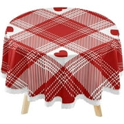 SKYSONIC Vintage Plaid Red Round Tablecloth 60inch Indoor Wrinkle Free, Valentine's Day Circular Lace Table Cover Washable for Kitchen Dining Decor