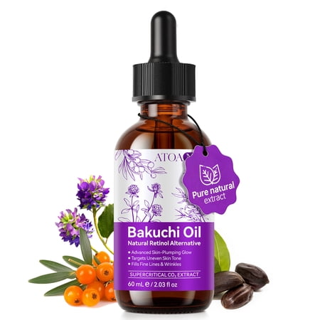 Bakuchiol Oil for Dry & Dull Skin, Plant-Based Retinol Alternative Face Oil with Rosehip, Jojoba & Sea Buckthorn Oils, 60 mL