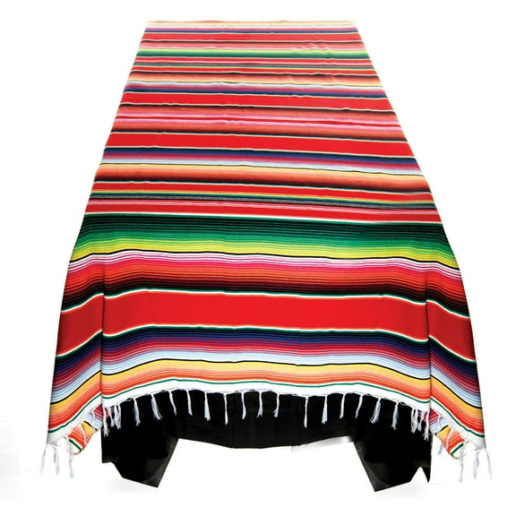 UNDERWRAPS Serape Mexican Table Cloth - 9 FOOT LONG Table Cloth with Mexican Serape Poncho Pattern and Fringe, Mexican Party Decorations for Kitchen Table