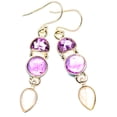 thumbnail image 2 of Amethyst, Rose Quartz Earrings 1 7/8" (925 Sterling Silver)  - Handmade Boho Vintage Jewelry EARR430567, 2 of 2