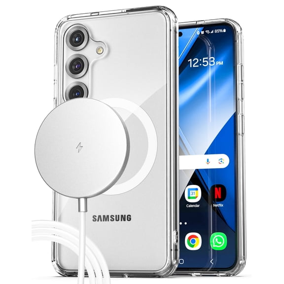 Encased 2-in-1 for Samsung Galaxy S25 Phone Case (Compatible with MagSafe) with Magnetic Wireless Charger Included (Clear)