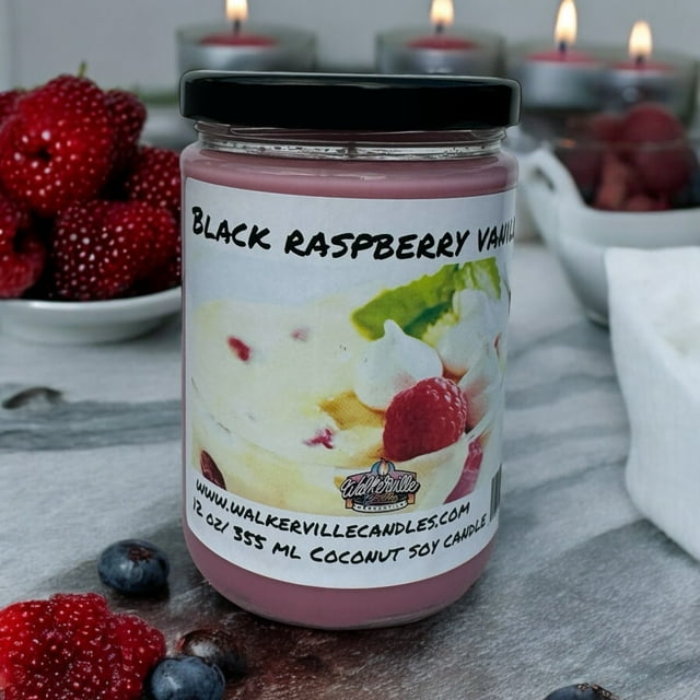 Black Raspberry Vanilla Vegan Coconut Soy 12 oz/ 355 ml Candle Hand-poured, Eco-friendly, Clean Burning, Fruity