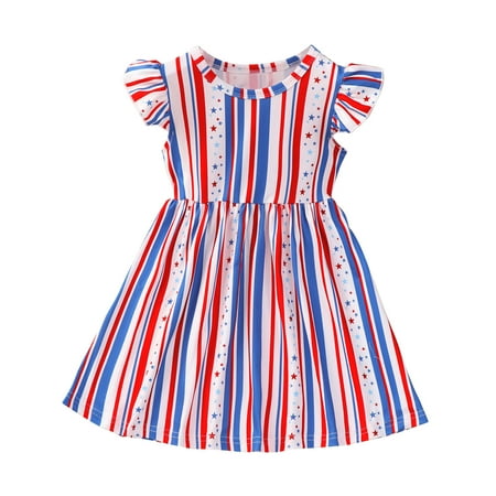 

TAGOLD Infant Toddler Baby Girls Middle And Small Children s Flying Sleeve Print Dress Princess Dress Red 4-5 Years