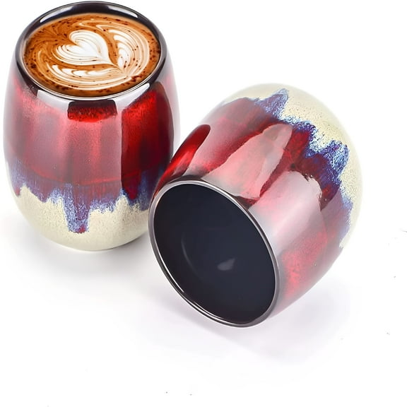 ACDANC Ceramic Kiln-Change Espresso Cups Small Espresso Coffee Cup Spirits Cups Tasting Cups Ceramic Mate Cup (2 x 3.52 Oz,Red)
