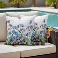 thumbnail image 4 of Blue Spring Floral Outdoor Waterproof Pillow Covers, Pink Flowers Butterfly Wooden Watercolor Decorative Square Throw Pillowcase Sofa Cushion Sham for Patio/Couch/Chair, 24"x24" 2 Pack, 4 of 8