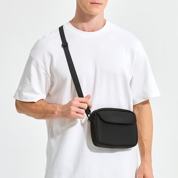 ROLKFUK Mens Crossbody Sling Bag Waterproof Lightweight Multifunctional Chest Pack Nylon Shoulder Bag for Travel Commuting Hiking Running with Headphone Port Black