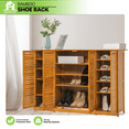thumbnail image 2 of Magshion Bamboo 5 Tiers 32 Pairs Storage Shoes Rack Blinds with Door, Brown, for Entryway, 2 of 10