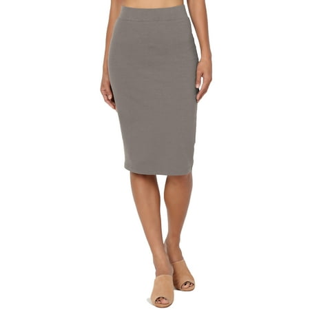 TheMogan Women's S~3X Elastic High Waist Stretch Cotton Knee Pencil Midi Skirt