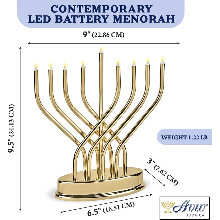 Aviv Judaica LED Battery-Operated Menorah, Brass photo 4