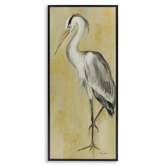 Stupell Industries Muted Vintage Heron Animals Painting Black Framed Art Print Wall Art, 10 x 24