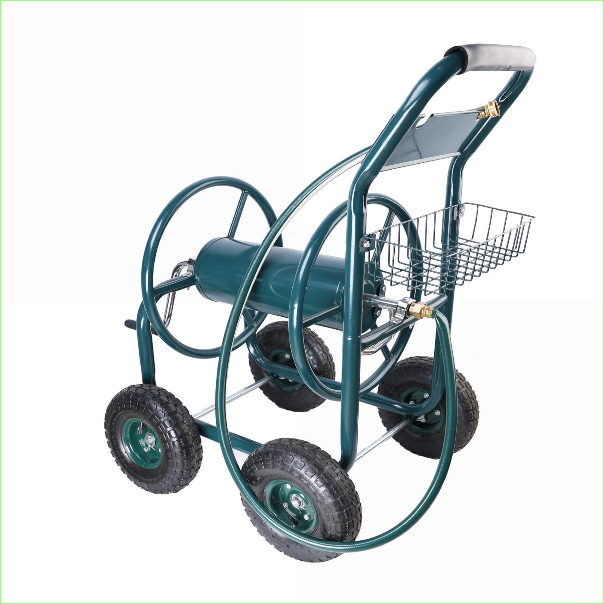 Garden Hose Reel Cart | 4-Wheel Portable Heavy Duty | For Garden Lawn Backyard | Sage Green | ABS+Rubber+Steel (Q235)