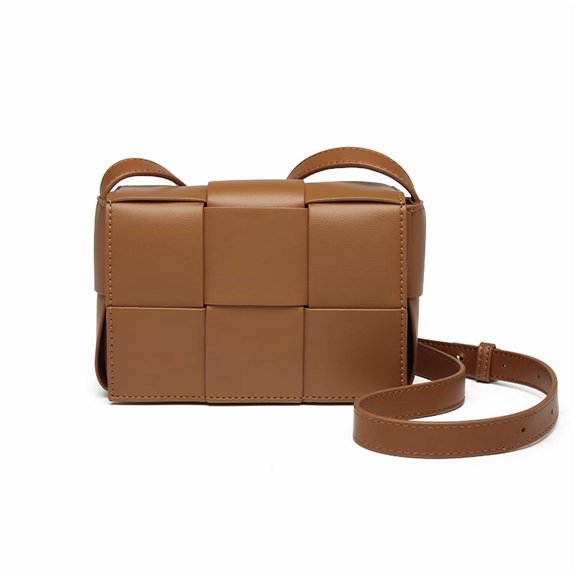 Alikpop Woven PU Crossbody Bag, Adjustable Strap Mini Shoulder Purse for Women, Brown