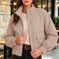 thumbnail image 6 of Yutgune Women's Cropped Plaid Jacket Zip up Stand Collar Casual Coat with Pockets Bomber Gingham Jacket Fall Workout Outerwear, 6 of 8