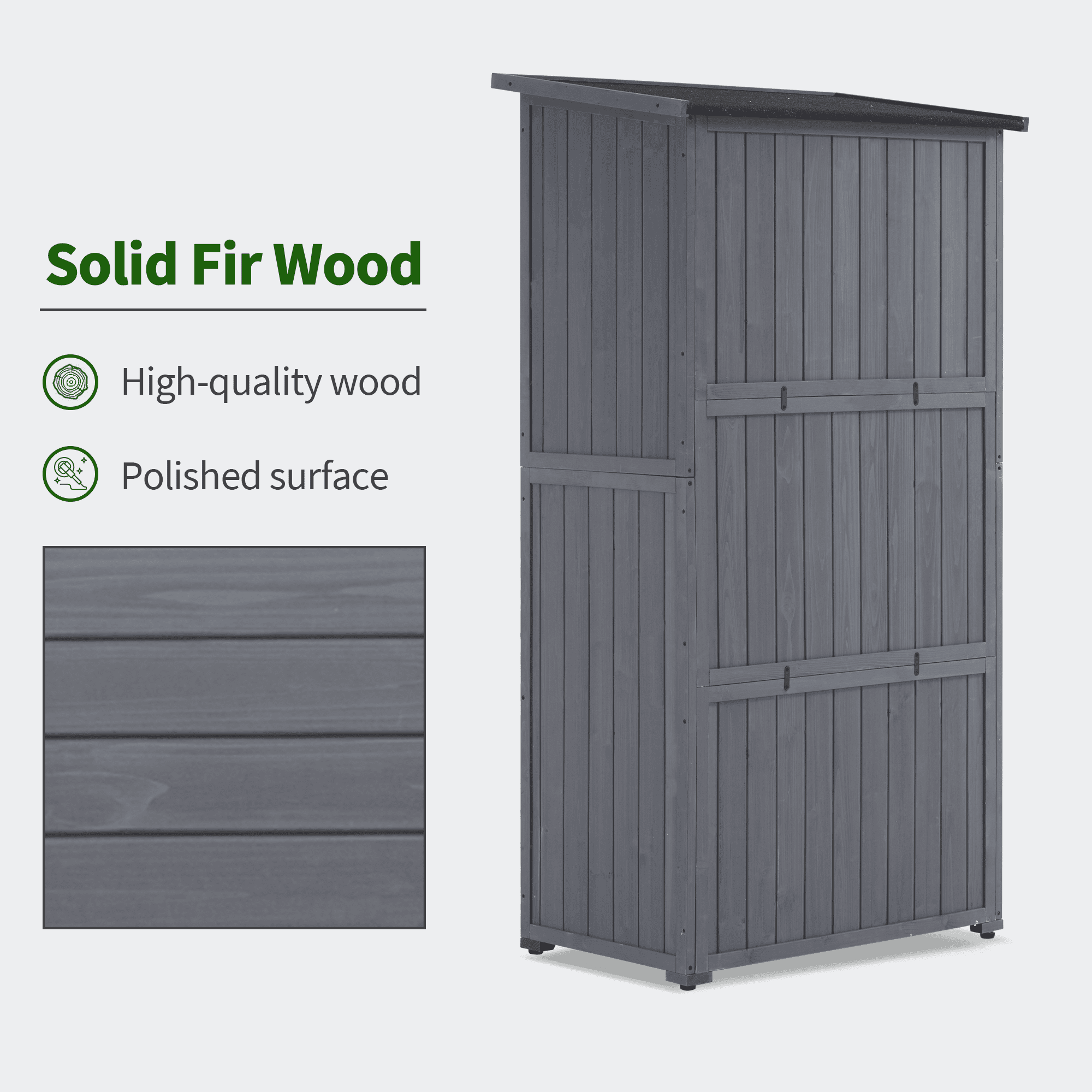 MCombo Outdoor Wooden Storage Cabinet, Garden Tool Shed w/ Latch, Outside Tools Wood Cabinet Double Doors
