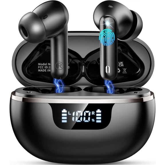Wireless Earbuds Bluetooth Headphones Noise Cancelling, Bluetooth 5.4 Ear bud with Dynamic Drivers Stereo,40H Playtime Sports Earphones Wireless Waterproof with LED Power Display for Laptop Pad Phone