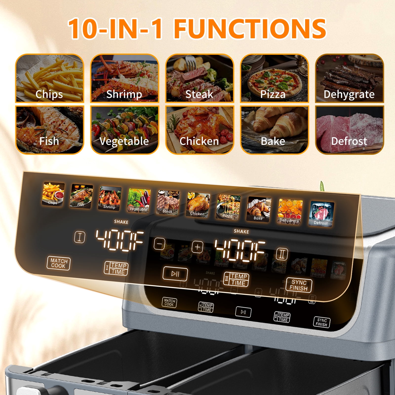 Gianna Dual Basket Air Fryer Oven, Digital Control, Clear-View Window, Versatile Air Fryer for Roasting, Baking, Reheating Healthy Meals