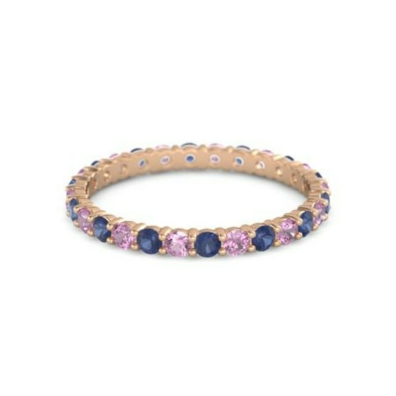 Eternity Blue Sapphire Pink Tourmaline 925 Sterling Silver Rose Plated Ring