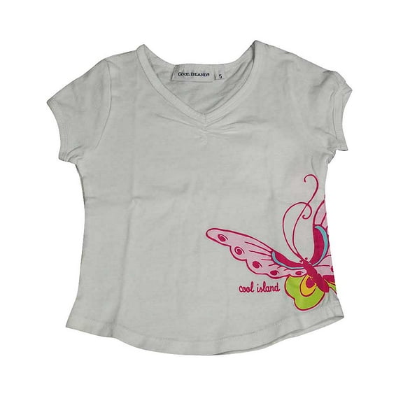 Cool Island Girls Cotton Short Sleeve T-shirt Logo Tee Shirt Top - 4 Colors 9632-5 (BUTTERFLY WHITE)
