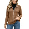 thumbnail image 4 of DailyTrove Women's Ribbed Knit Zip Up Jacket Long Sleeve Stand Collar Casual Outerwear with Pockets, 4 of 5