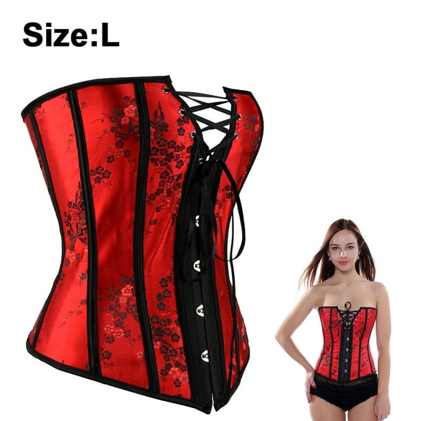 Senchanting Sexy Red Corsets for Women Plus Size Women's Red Oriental Lace  Floral Overbust Corset 