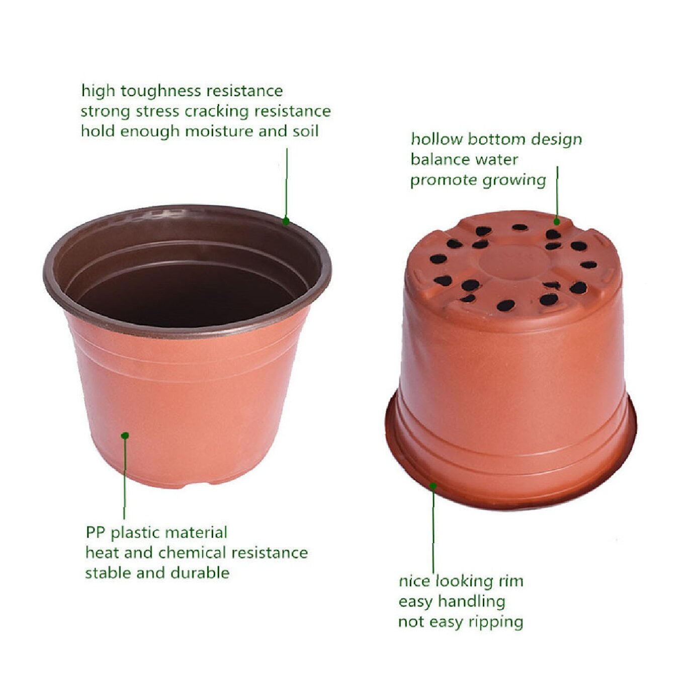 100Pcs Nursery Seedlings, 9.5in Plastic Plant Flowerpots Gardening Pot Planting Containers Cups Seed Starting Flower Container for Succulents, Brick Red