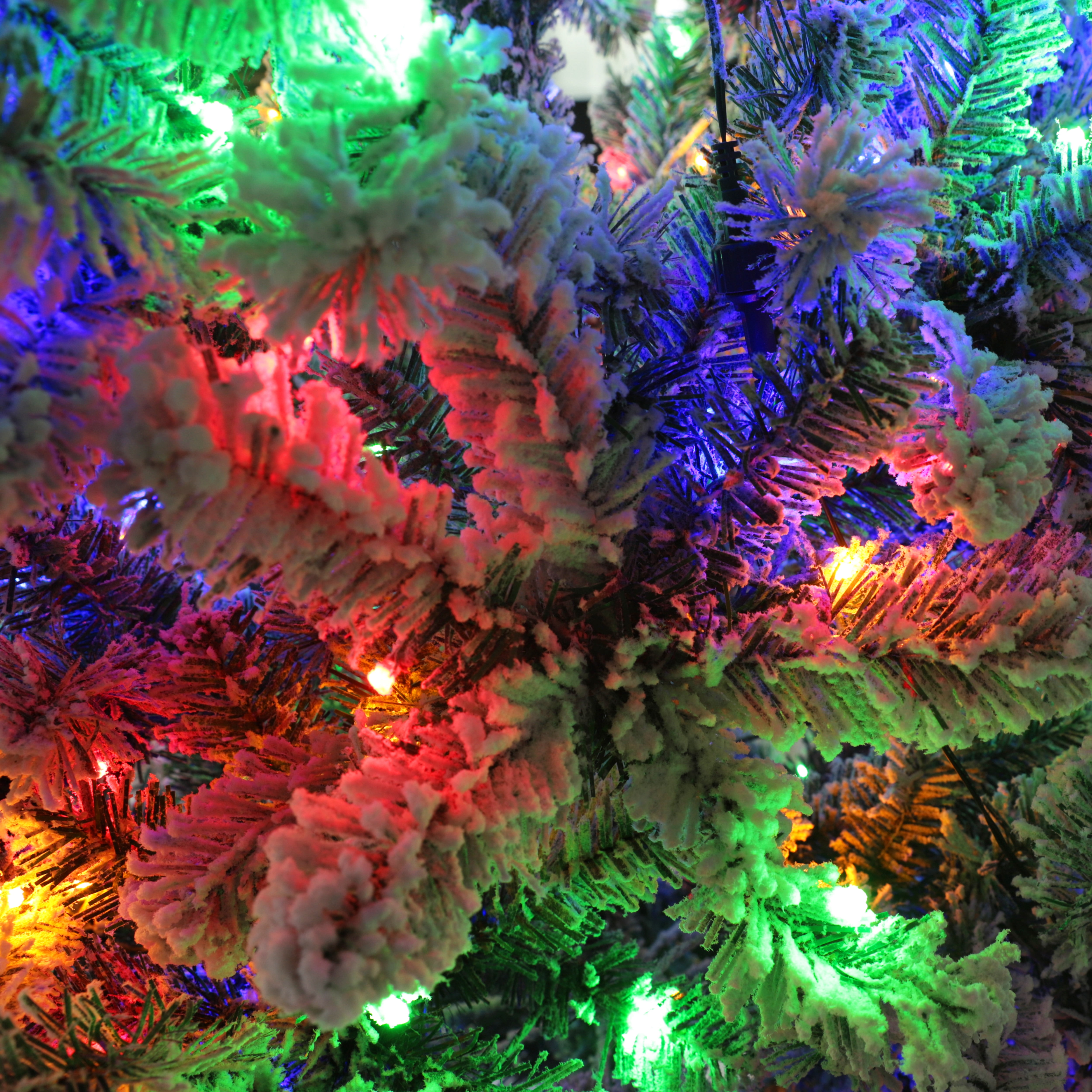 VEIKOUS 6.5ft Pre-Lit Christmas Tree Flocked Pine Tree W/ 350 Multi-Color Changing LED Lights for Holiday, Green