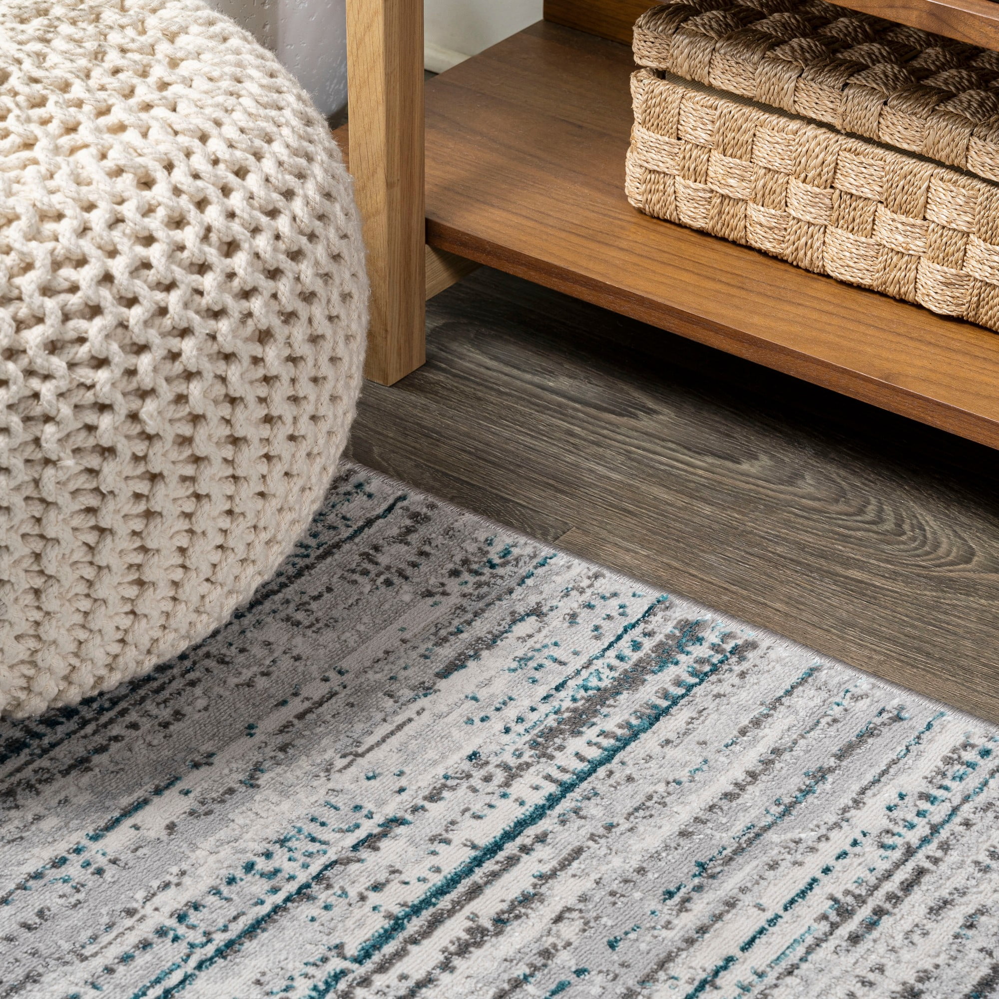 JONATHAN Y SILK ORCHID 2 x 10 Runner Rug, Loom Strie - Gray/Turquoise, SOR200B-210