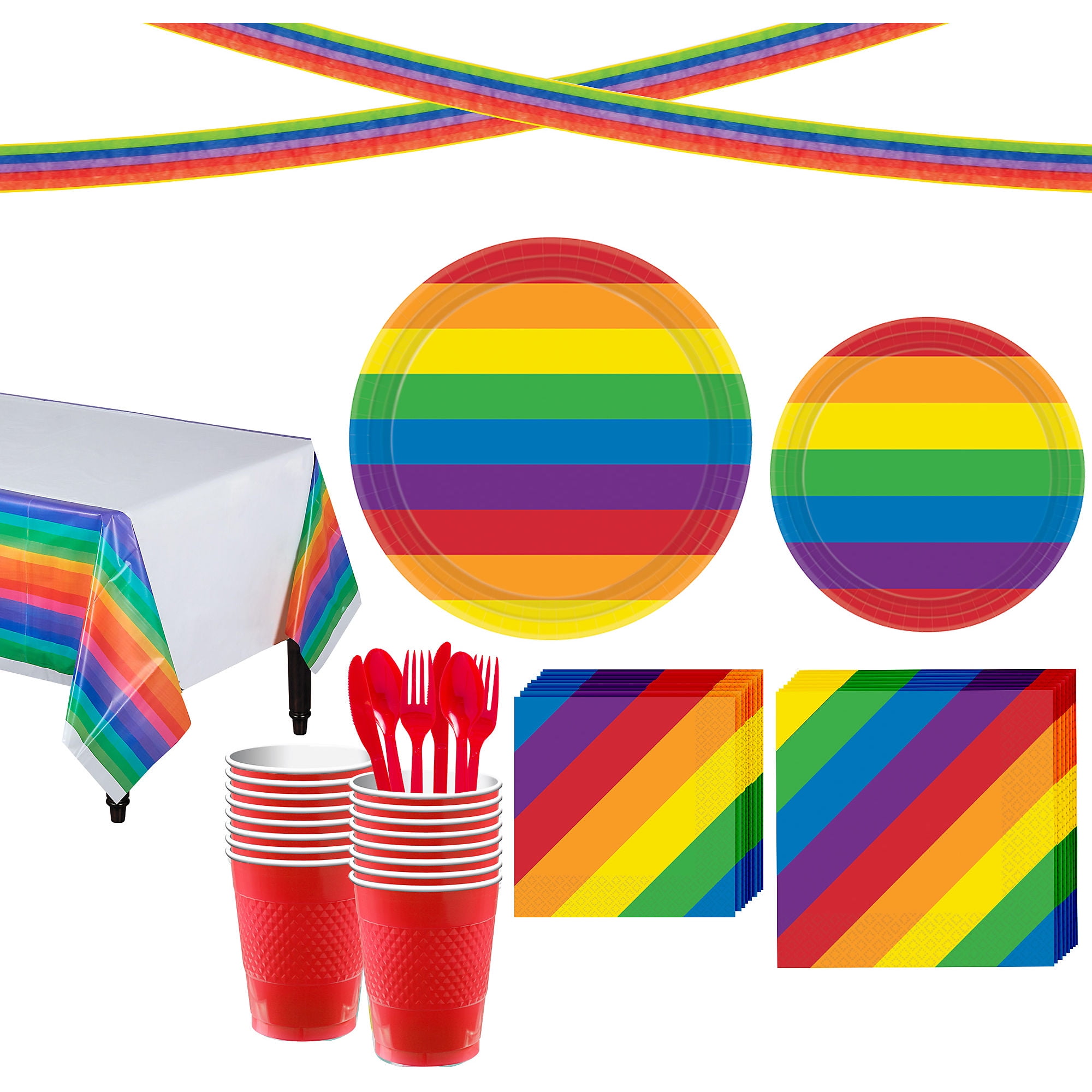 Party City Pride Tableware Supplies for 16 Guests, Include Rainbow Plates, Napkins, Cups