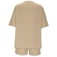 thumbnail image 6 of CheerKidz Two Piece Sets for Women 2025 Summer Short Matching Home Tops Elastic Waist Shorts Set Casual Loose V Neck Beach Vacation Travel Outfits(Z03#Khaki,M), 6 of 9