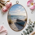 thumbnail image 7 of Canvas Wall Art Beach Nautical Boat Ocean Seagull Sea Bird Seashore Blue Wooden Grass Oval Framed Canvas Prints Vintage Wall Hanging Decor for Home Decorations 8.6"x11.4", 7 of 7